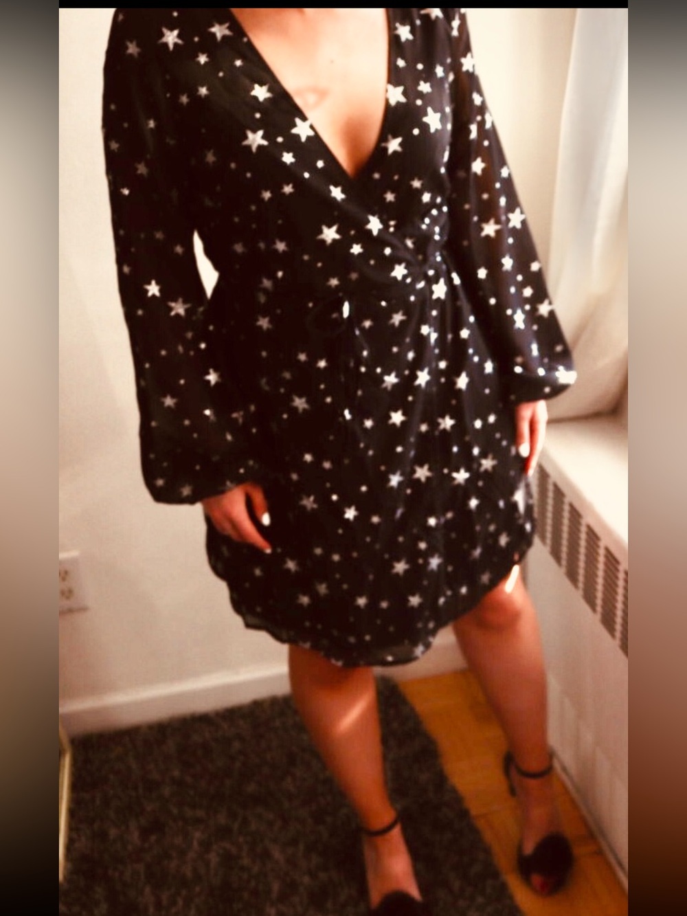 Nasty gal Black Star Print Wrap Dress